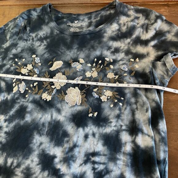 American Eagle Women's Med Short Sleeve Tie Dye Embroidered Cottage Boho Shirt - Picture 6 of 12